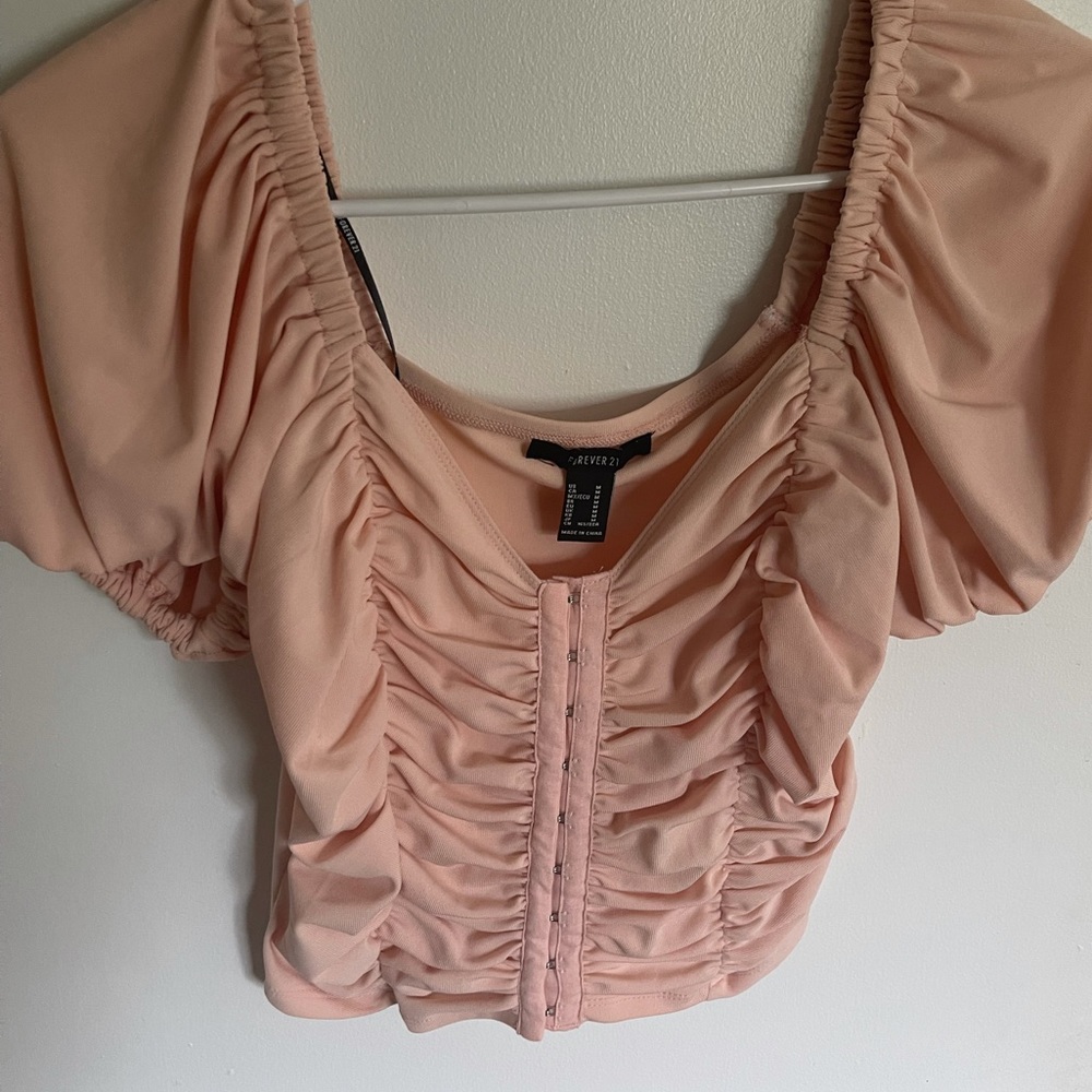 Button up puff sleeve crop top